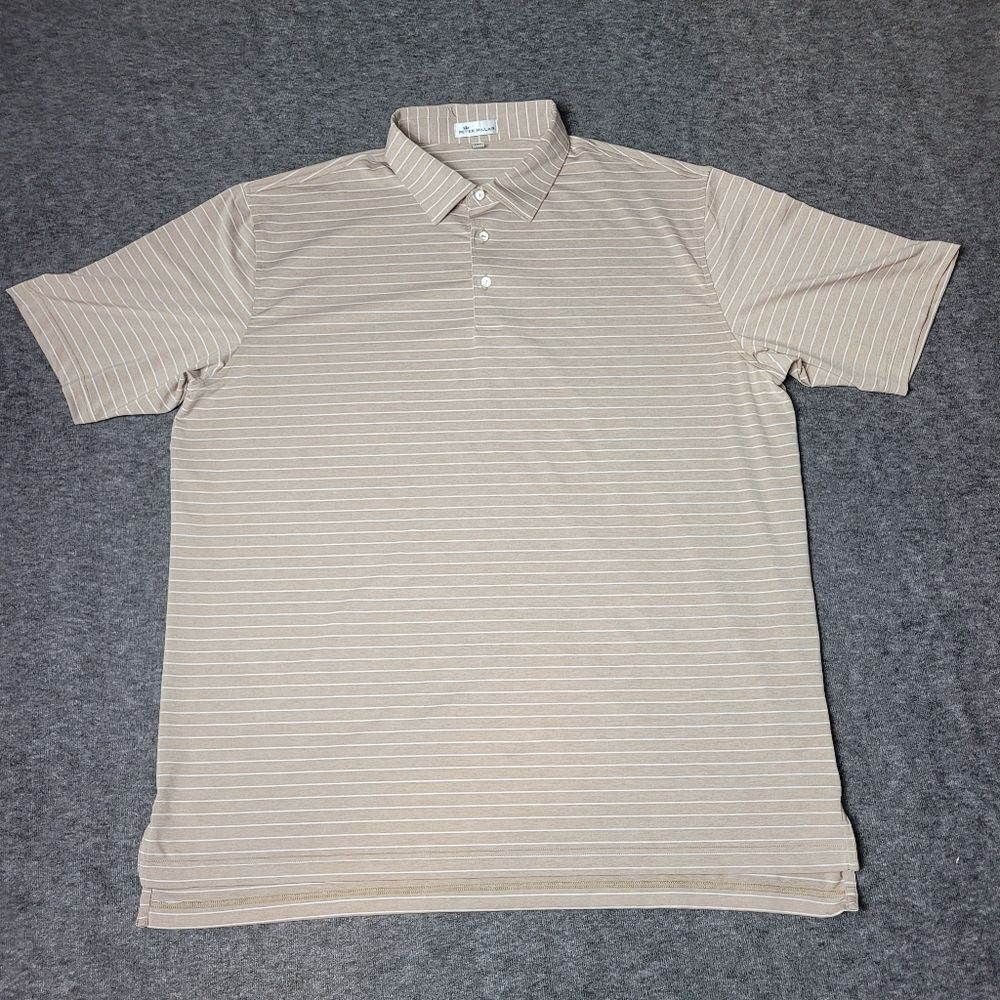 Peter Millar Pilot Mill Halifax Men's Size XXl Beige Stripe Polo Shirt
